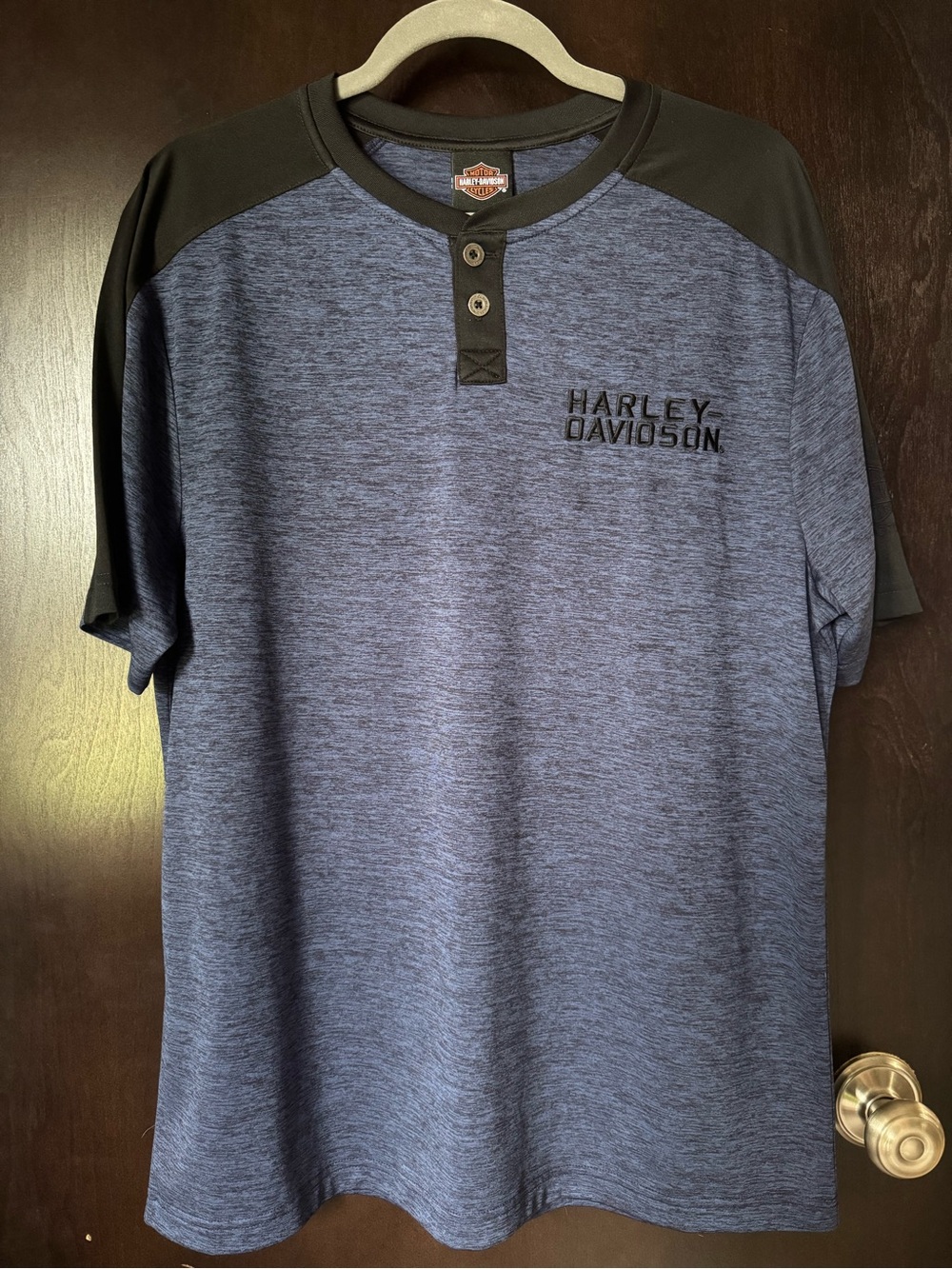 Harley-Davidson Men's L Henley Tee Blue Heather Black Hills Rapid City SD